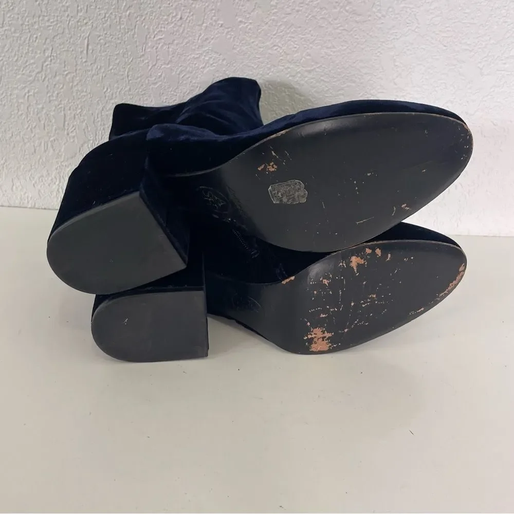 ASH Navy Blue Velvet Block Heel Booties - Picture 6 of 7